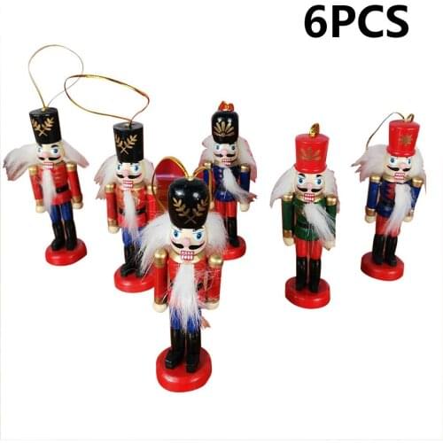 6 Piece Set Wooden Nutcracker Doll Puppet Soldier Shape Decoration Pendant New Year Christmas Tree Pendant Ornaments