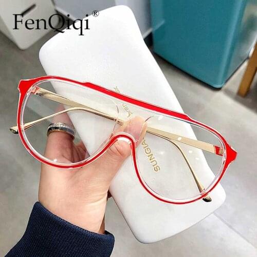 Oversized Goggles Optical Glasses Anti-Blue Light Eye Glasses Brand Designer Metal One Piece Eye Wear Zonnebril Dames