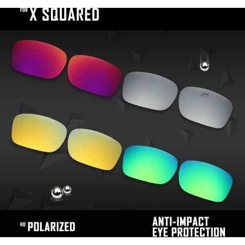 OOWLIT 4 Pairs Polarized Sunglasses Replacement Lenses for Oakley X Squared OO6011-Silver & Midnight sun & Gold & Green