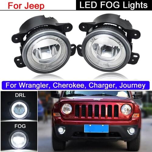 Front White LED Fog Lamp With DRL Daytime Running Light For Jeep Wrangler 10-15 Cherokee 14-15 Charger 11-13 Journey 10-15
