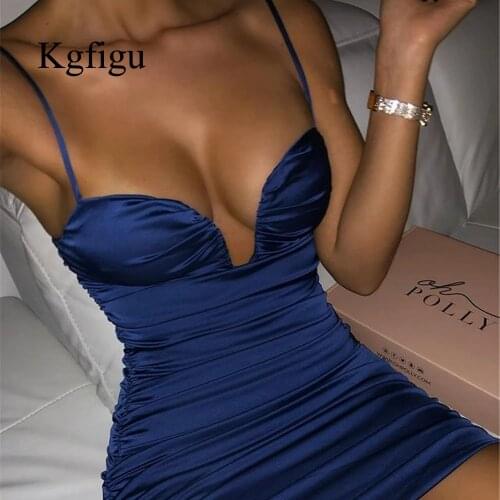 KGFIGU 2021 New Arrival Deep V-Neck Halter Spaghetti Strap Dresses For Women 2020 Fashion Party Night Elegant Ladies