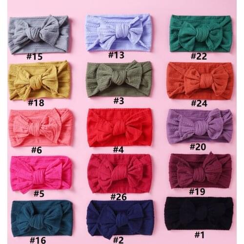 27pc/lot Baby Accessories Infant Baby Girl Ribbed Bow Headband Newborn Cable Knit Headband Nylon Elastic Hair Band Gifts Props