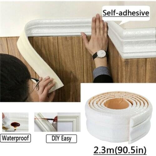 Newe 3D Self-adhesive Foam Baseboard Wall Sticker Embossed Waistline Floor Corner Line Skirting Board Stickers Household