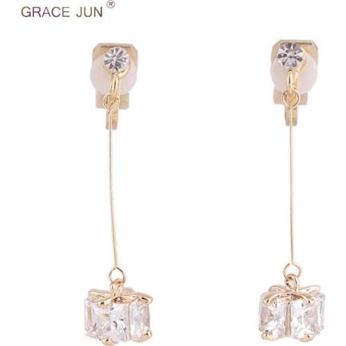 Korea Style AAA Cubic Zircon Gift Box Shape Clip on Earrings No Pierced and Pierced Earrings Cute Fashion Earrings Not Allergy