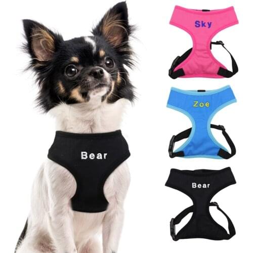 Custom Embroidered Dog Harness Mesh Nylon Dogs Cat Vest Harness Personalized Dogs Name For Small Large Dogs Cats French Bulldog
