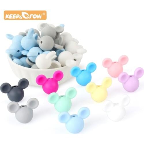 Keep&Grow 50pcs Mickey Silicone Beads Mouse Cartoon Food Grade For Necklaces BPA Free Teether Toy Accessories Nursing DIY