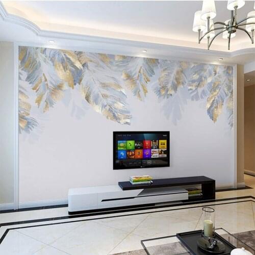 Nordic modern simple wallpaper living room sofa bedroom light luxury TV background wall feather mural papel DE parede Waterproof