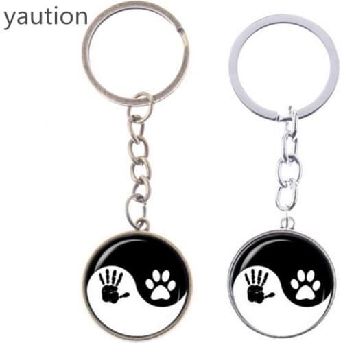 2 Colors Dog / handwriting Black And White Yin And Yang Yai ChiPendant keychain Glass Cabochon Children Gift