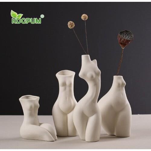 Modern Handmade Sculpture Ceramic Vase White Body Art Flower Stand Can Be Hydroponic Creative Nordic Home Decoration Ornaments