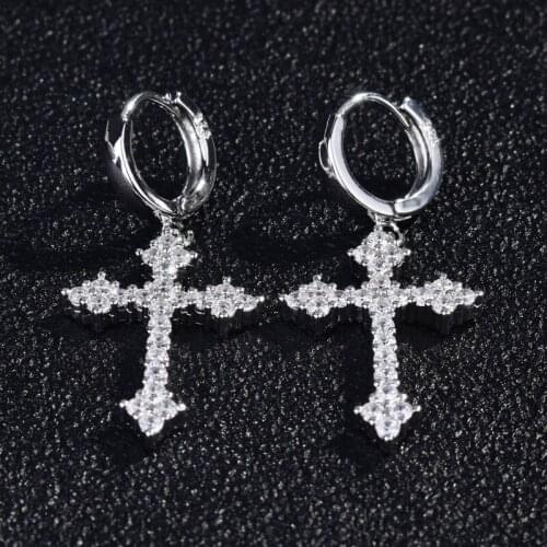 KOFSAC Shiny Zircon Cross Earrings For Women Gifts Exquisite Silver Color Hoop Earring Girl Party Accessories Fashion Jewelry