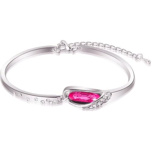 QiLeSen high jewelry 925 sterling silver fuchsia crystal glass shoes 925 sterling silver bracelet ladies wedding jewelry b006