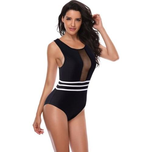 Black Sexy 2019 One Piece Swimsuit Women Mesh Swimwear Sliming Push Up Backless Bathing Female Swim Wear Swimming Suit Beachwear