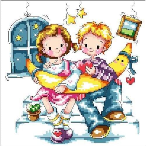 Gold Collection Lovely Counted Cross Stitch Kit Love Castle of Fairy Tales Cute Couple Little Boy and Girl Korean Cuties SO