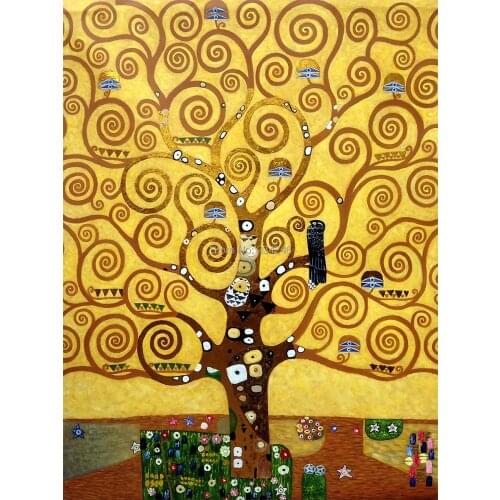 100% Hand Painted Oils on Canvas - Tree of Life by Gustav Klim Modern Abstract Oil Paintings for Wall Decoration