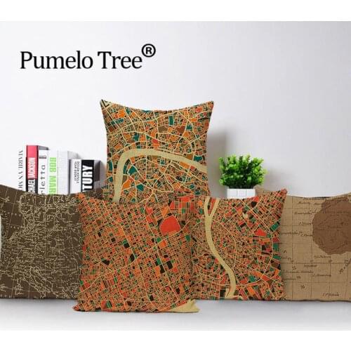 Retro Landscape Cushion Cover Explore Map World Cushions Case Stripe Chair Sofa Linen Home Decor Throw Pillow Cover Cases Kissen
