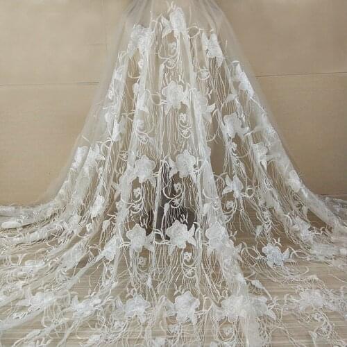 3Yards Unique Tassel Design African Sequins Net Lace Fabric High Quality Embroidery net lace fabric for fashion party dress