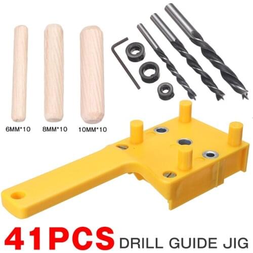 41pcs Woodworking Drilling Locator Kit Handheld Doweling Jig Drill Locator Drill Bit Guide Wood Dowel Drilling Hole Saw Tools