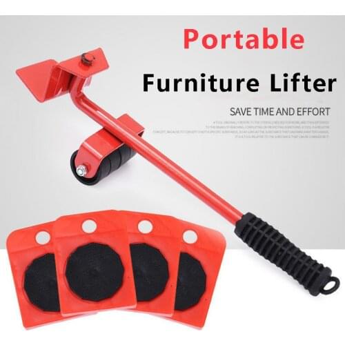 5 In 1 4 Mover Roller + 1 Wheel Bar Moving Heavy Object Handling Tools Portable Furniture Lifter Transport Household Hand Set
