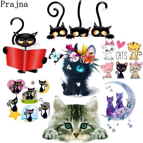 Hippie Cat Applique Heat Trabsfer For Kids Clothes Cute Cartoon Iron-On Transfers For Clothing Animal Thermo-Sticker On Clothes