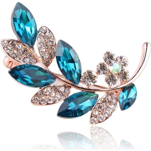 TODOX Brooch Fashion beauty Women man rose gold Zinc Alloy crystal exquisite plant leaf pins garment accessory activity party