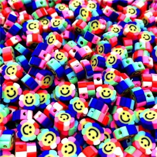 30pcs/lot 10mm Colorful Flower Shape Smiley Polymer Clay Beads Spacer Beads For Jewelry Making DIY Bracelet necklace #08