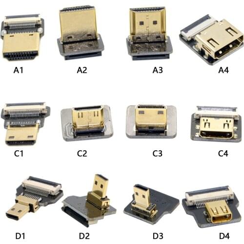 A4-D HDMI-compatible FPV Type A female to Micro HDMI-compatible Type D Up Down angle male Female Elbow HDTV Flat FPC Cable