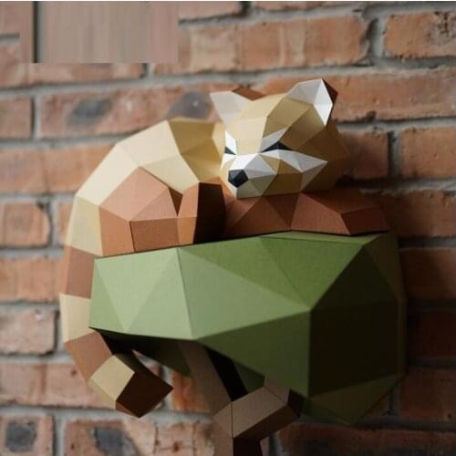 Raccoon Paper 3D DIY Material Manual Creative Home Desk Decor Props DIY Hand Made Geometric Paper Figures Craft Project