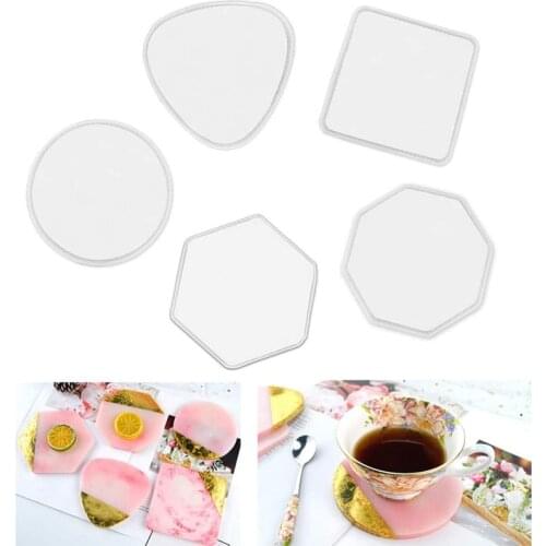 Resin Coaster Molds, Geometric Square Round Triple-cornered Hexagon Silicone Casting Mold for Making Coaster Set 5 Pcs