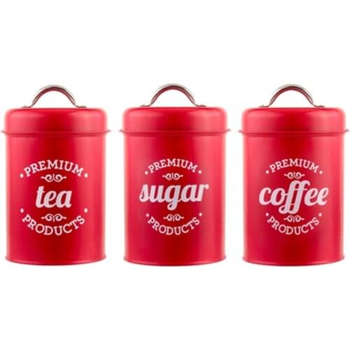 Hot Selling Red Wrought Iron Tea Tin Jar Candy Sugar Box Can Coffee Container Case Storage Tank for Househould Kitchen