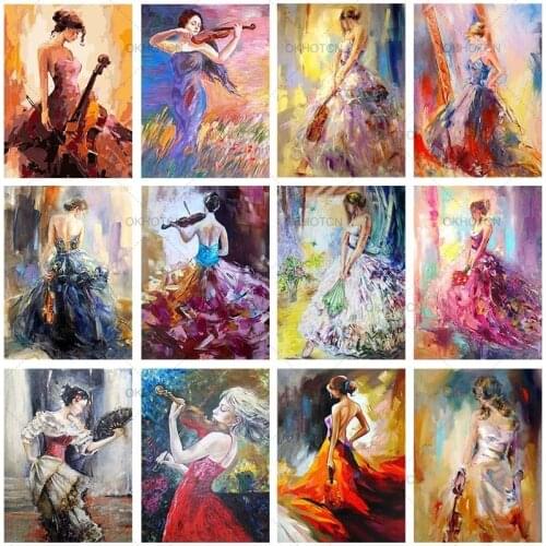 Colorful 5D Diy Diamond Painting Girl Music Mosaic Cross Stitch Full Square Drill Dress Woman Diamond Embroidery Wall Decor