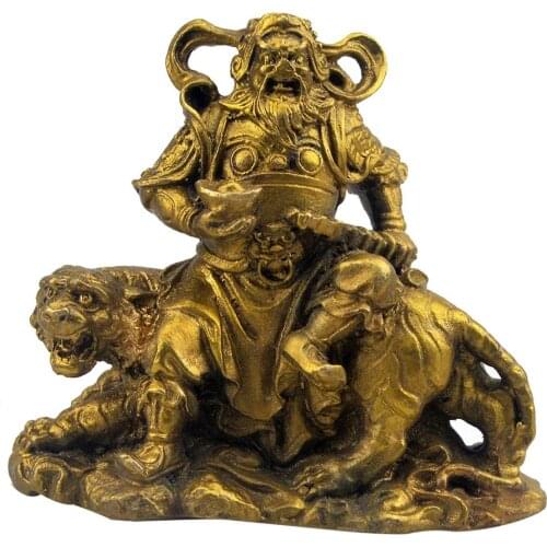 Brass God of Wealth Tsai Shen Yeh Sitting on Tiger Statue Feng Shui Figurine Home office decoration