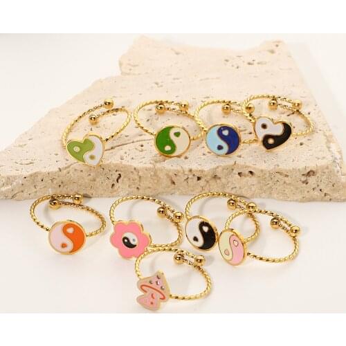 Stainless Steel Mushroom Chunky Ring Drop oil Zircon inlaid Ring Fashion jewelry for women