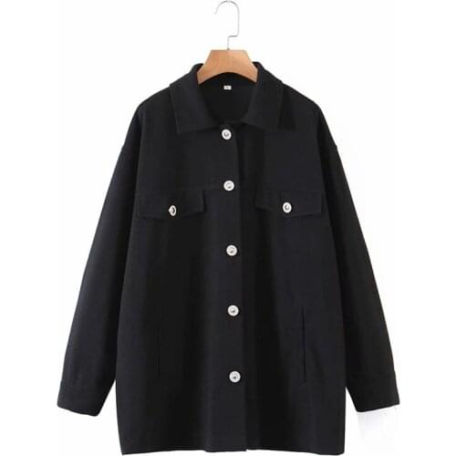 Merodi Women Autumn Casual Black Za Woolen Shirt Jackets Oversize Female Vogue Button Single Breasted Long Loose Outwear Chic