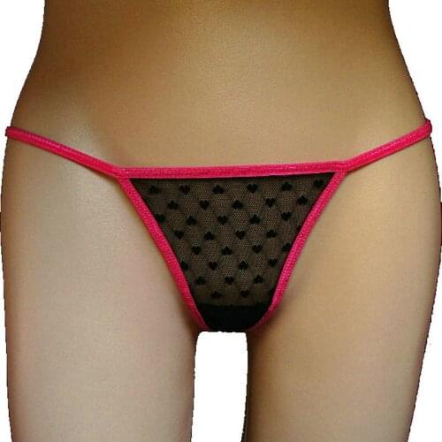 Candy Cherries Micro Thong Women Sexy See Through G-String Cute Ladies Extra Slim Black Heart Lace Panties Mini Tback Tangas