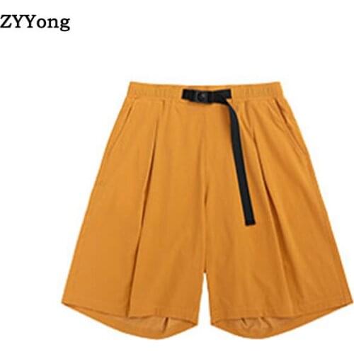 Summer Men Shorts Overalls Youth Lovers Fashion Streetwear Loose Large Size Solid Color Elastic Waist Hip Hop Cool Leisure Pants