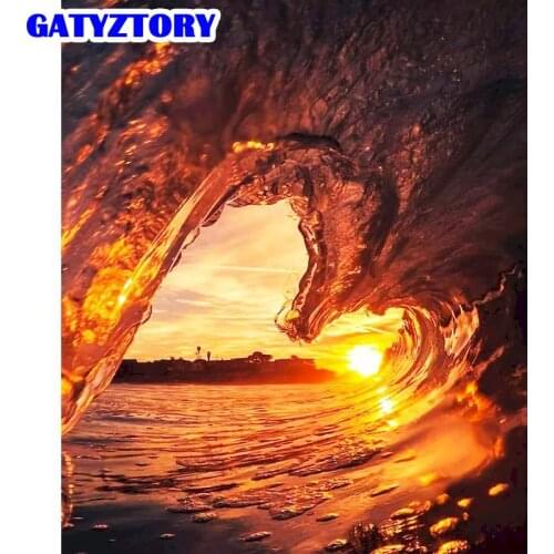 GATYZTORY Oil Painting Set Sun Landscape Handpainted Home Decoration Drawing Canvas Picture By Numbers Cave Scenery Wall Art Gif