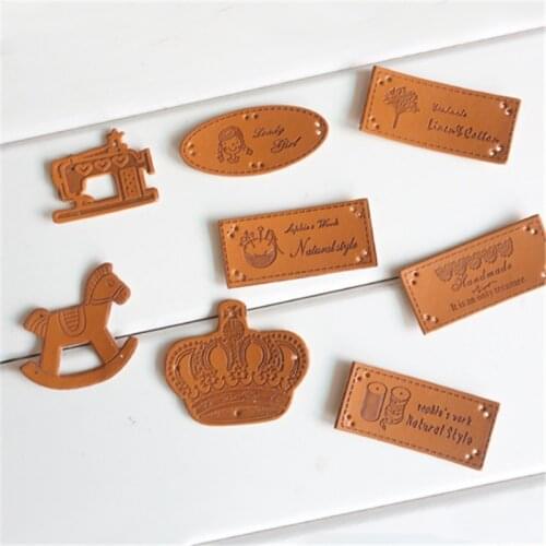 New 8 Styles Leather Label 100pcs/set Handmade Patchwork DIY Sewing Label cloth Garment Label Free Shipping