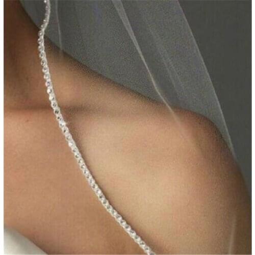 2021 One Layer Short Bridal Veils With Comb Simple White Ivory Tulle Beaded Edge Pearls Wedding Veil Bridal Hair Accessories