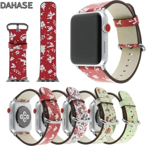 Christmas Stocking Reindeer Gift Leather Strap for Apple Watch Band Series 1/2/3/4/5 Floral Flower Watchbands 44/42mm 40/38mm