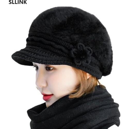 Hat female autumn and winter Korean knitted hat warm Beret female wool hat fashion thickened ear protection hat rabbit hair