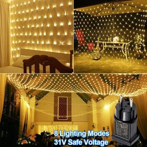 LED String Net Lights 3x2M Connectable Curtain Mesh Light with 8 Modes Waterproof for Wedding Party Outdoor Wall Christmas Decor