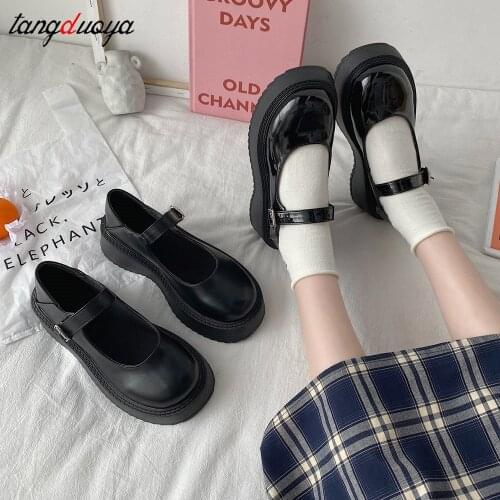 Lolita Shoes Mary Janes Womens Platform Cosplay Footwear Casual Sister Girls Heels Waterproof Buckle College Student Costume