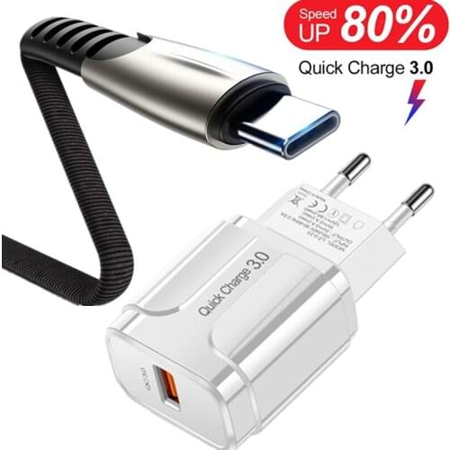 USB Type C Cable for Samsung S10 S9 Quick Charge 3.0 Cable USB Fast Charging for Huawei P30 Xiaomi Poco X3 M3 USB-C Charger Wire