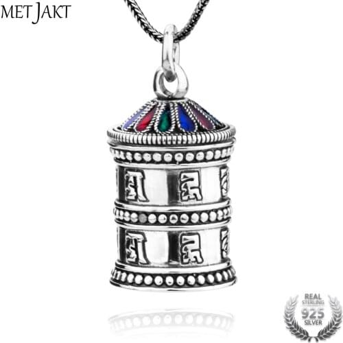 MetJakt Vintage Buddhism Dispel Evil Box Pendant and 925 Snake Necklace Handmade 925 Sterling Silver Jewelry for Unisex