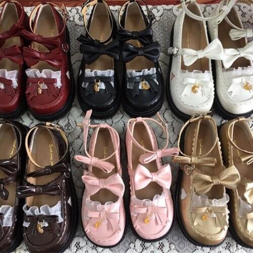 Japanese sweet lolita shoes vintage round head flat heel 1-3cm women shoes lace bowknot cross bandage kawaii shoes loli cosplay