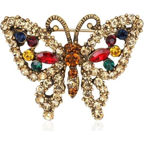Vintage Luxury Crystal Diamante Butterfly Brooches For Women Party Banquet Shining Rhinestone Pins Clothese Jewelry Accessories