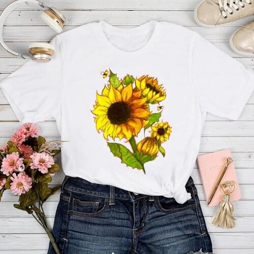 T-shirts Women Sunflower Floral 2021 90s Cute Fashion Spring Summer Tshirt Top Lady Stylish Sexy Print Clothes Tee T-Shirt