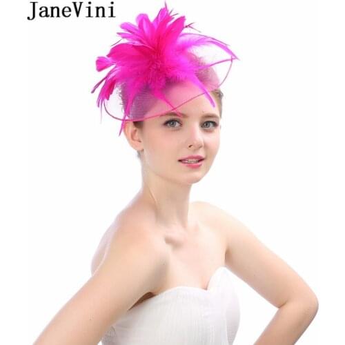 JaneVini New Fashion Womens Wedding Hats Vintage Feather Bridal Hats Hair Wedding Accessories Bride Birdcage Wedding Fascinators