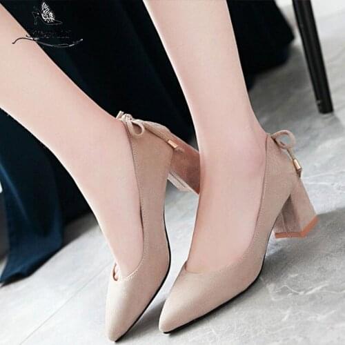 SGESVIER Plus Size 33-45 Thick High Heels Pumps Solid 2020 Shoes Woman Fashion Classic Sexy Pointed Toe Dress Women Pumps OX246
