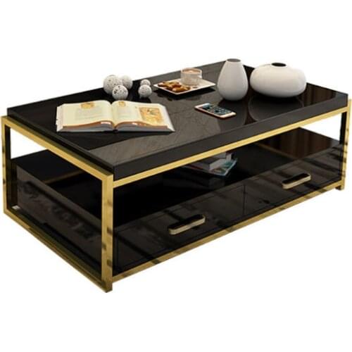 Natural glass Stainless steel Coffee Table Living Room Home Furniture minimalist modern rectangle mesas de centro table basse